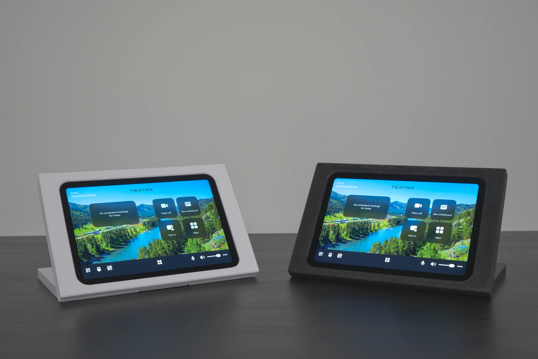 Black and white iPad Mini Table Stands shown from the front