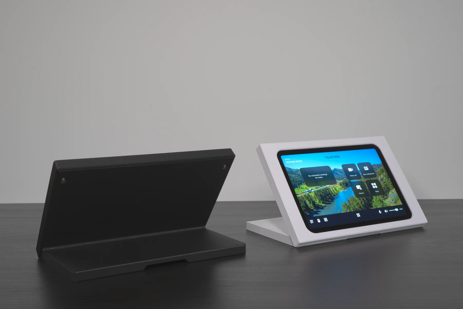 Rear view of black and white iPad Mini Table Stands